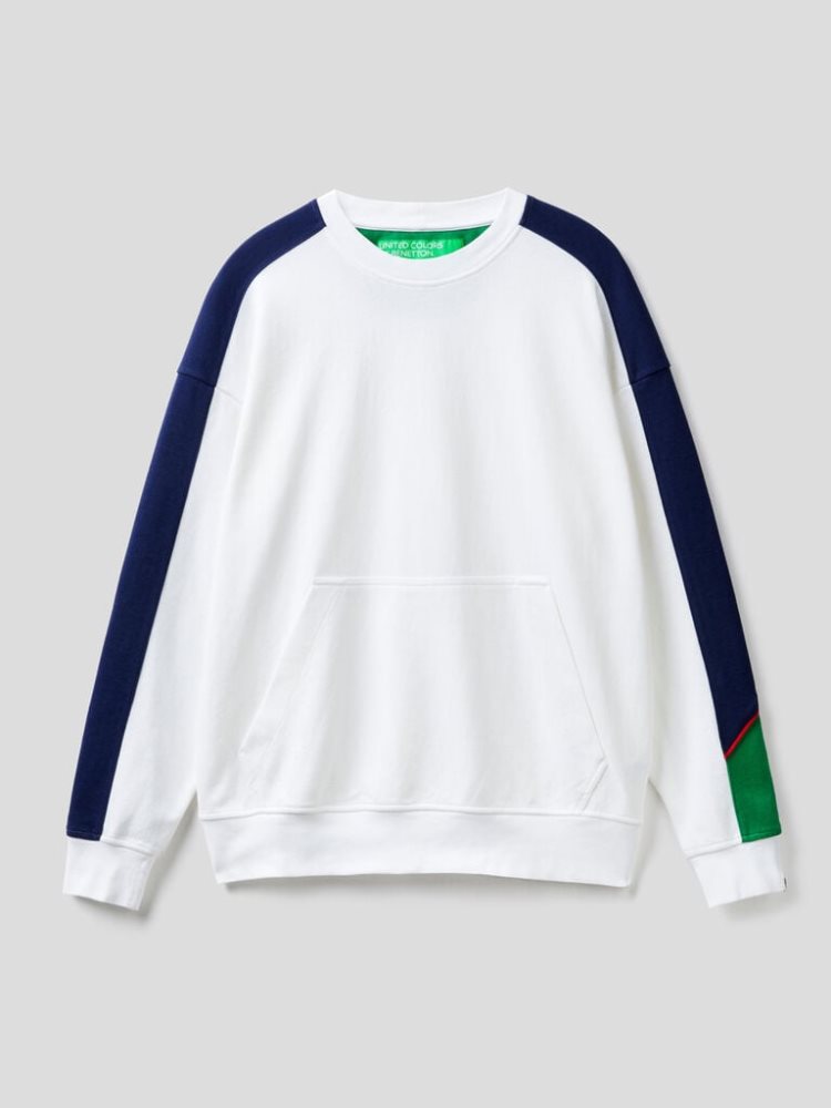 Benetton Kangaroo Pocket Sweatshirt Heren Wit | BE511854