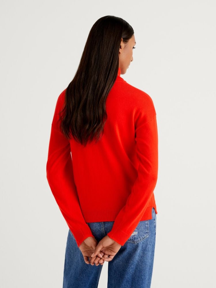 Benetton Katoenen And Modal® Turtleneck High Neck Sweaters Dames Rood | BE116600