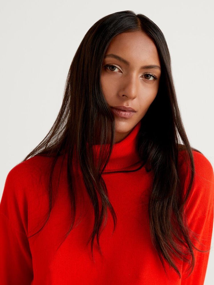 Benetton Katoenen And Modal® Turtleneck High Neck Sweaters Dames Rood | BE116600