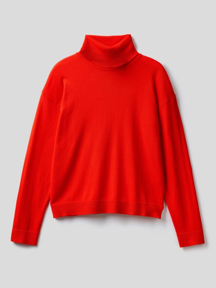 Benetton Katoenen And Modal® Turtleneck High Neck Sweaters Dames Rood | BE116600