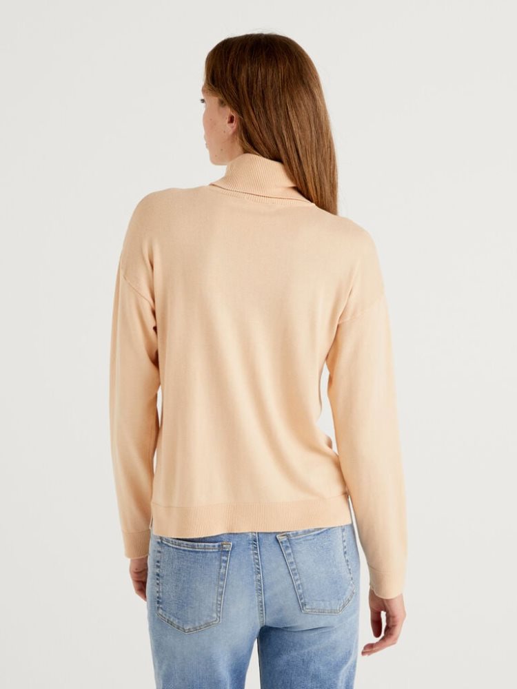 Benetton Katoenen And Modal® Turtleneck High Neck Sweaters Dames Beige | BE348543