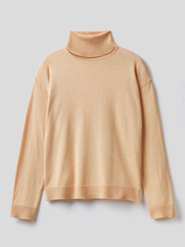 Benetton Katoenen And Modal® Turtleneck High Neck Sweaters Dames Beige | BE348543