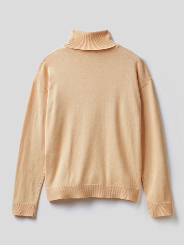 Benetton Katoenen And Modal® Turtleneck High Neck Sweaters Dames Beige | BE348543