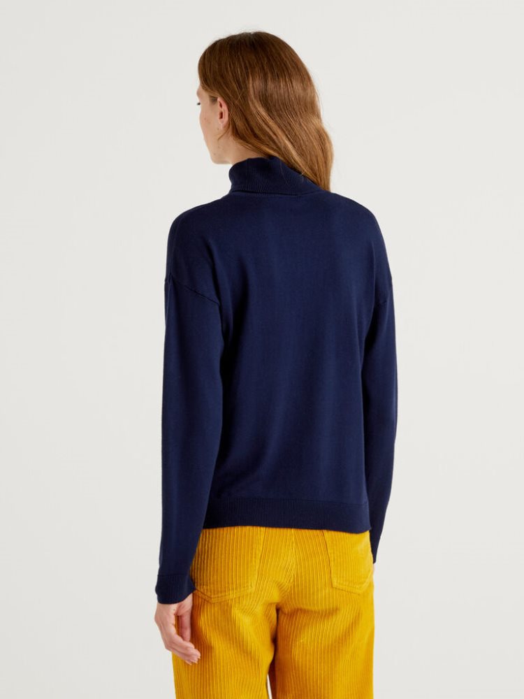 Benetton Katoenen And Modal® Turtleneck High Neck Sweaters Dames Donkerblauw | BE395279