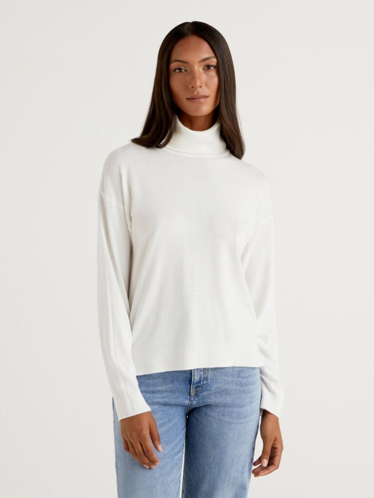 Benetton Katoenen And Modal® Turtleneck High Neck Sweaters Dames Wit | BE830863