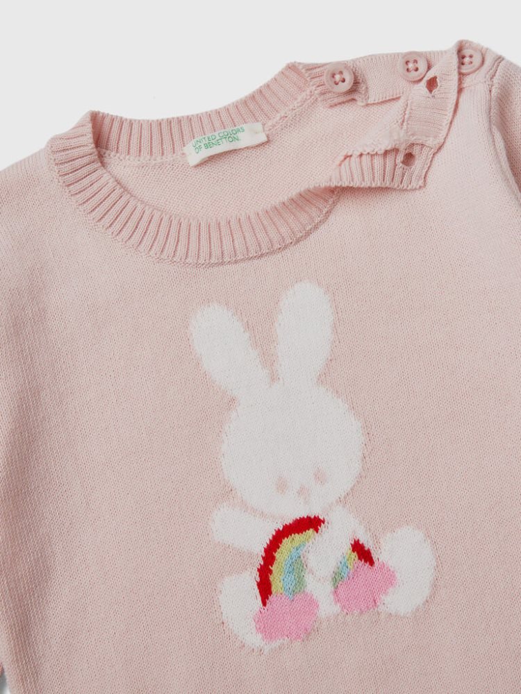 Benetton Katoenen Inlay Truien Kinderen Roze | BE508340