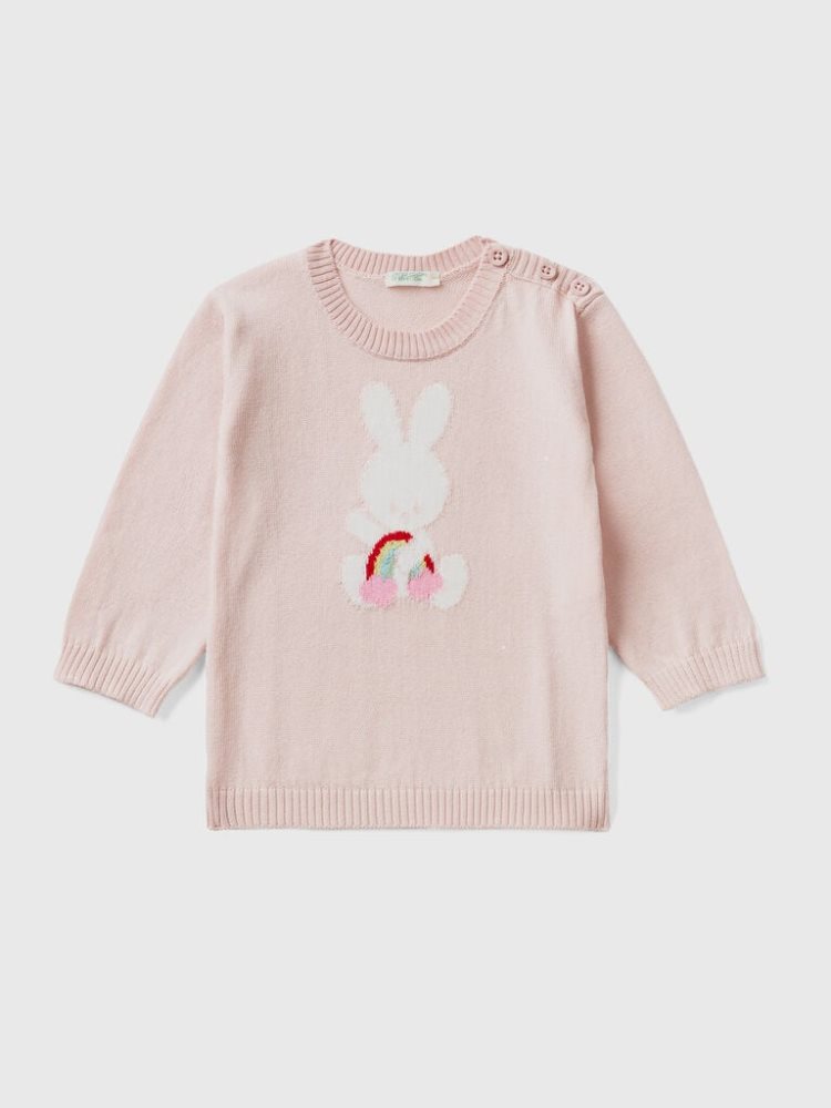 Benetton Katoenen Inlay Truien Kinderen Roze | BE508340