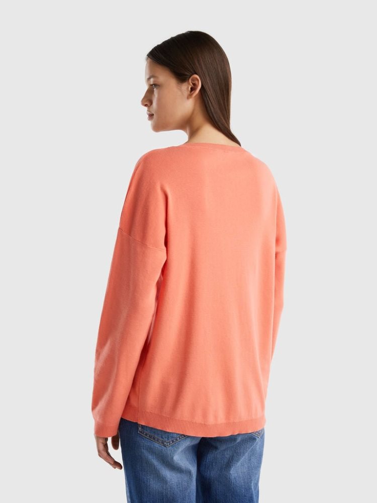 Benetton Katoenen Round Neck Truien Dames Oranje | BE064843