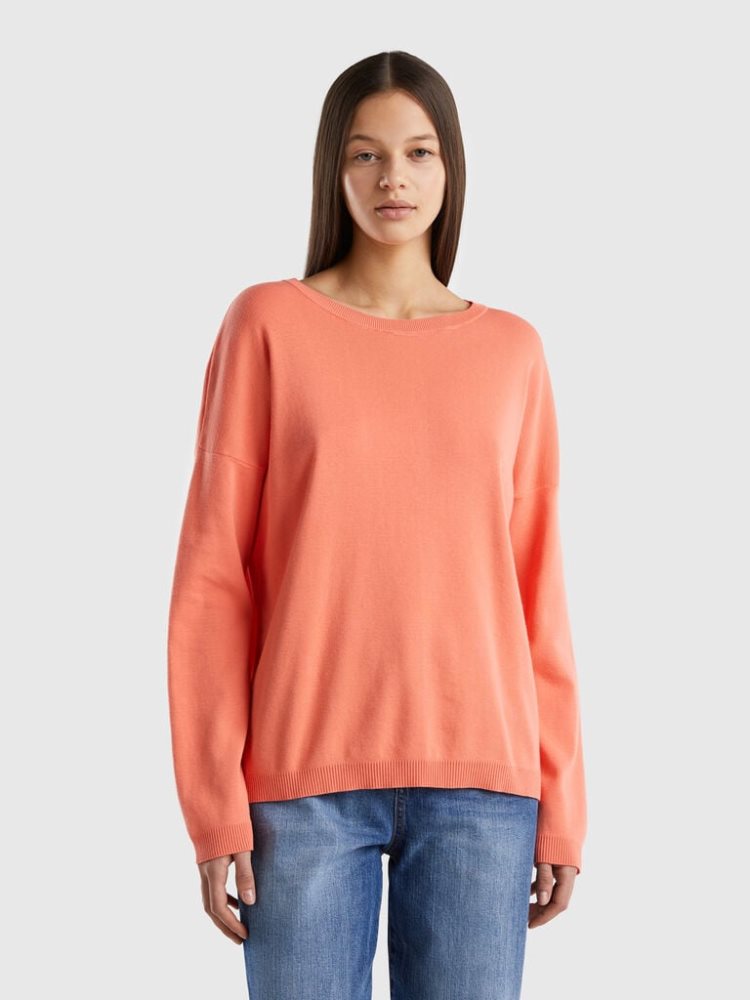 Benetton Katoenen Round Neck Truien Dames Oranje | BE064843