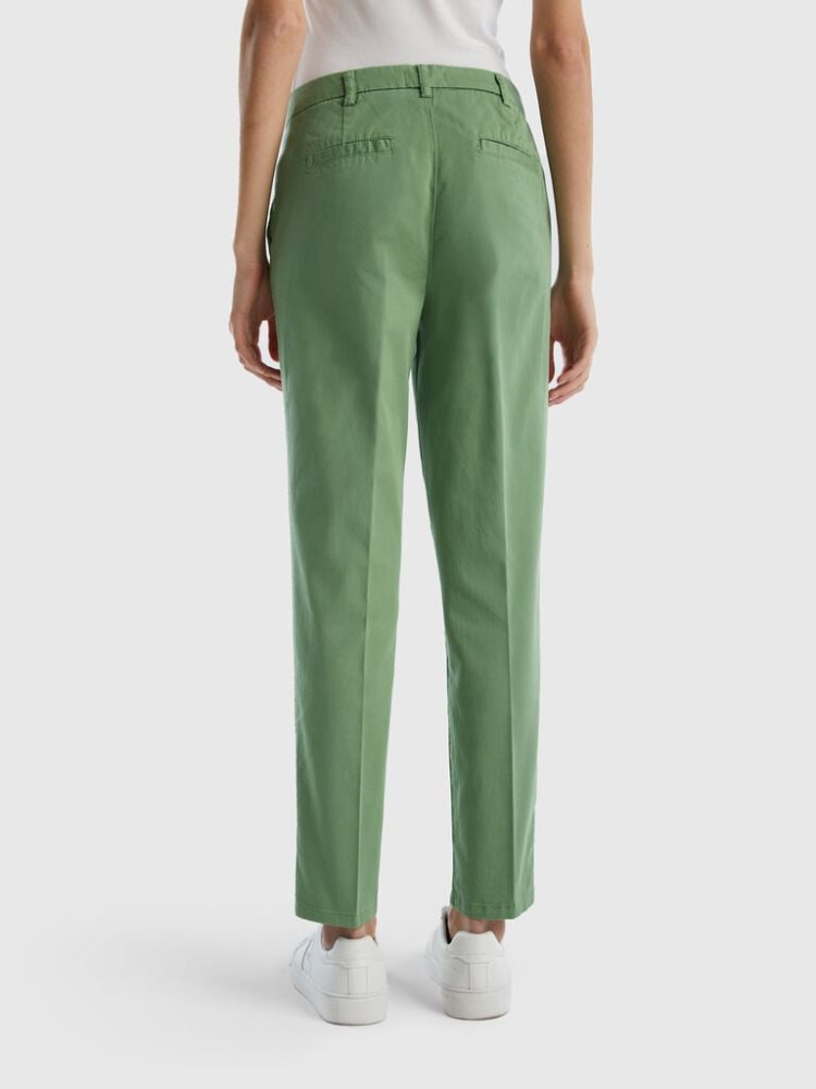 Benetton Katoenen Slim Fit Chinos Dames Groen | BE513061