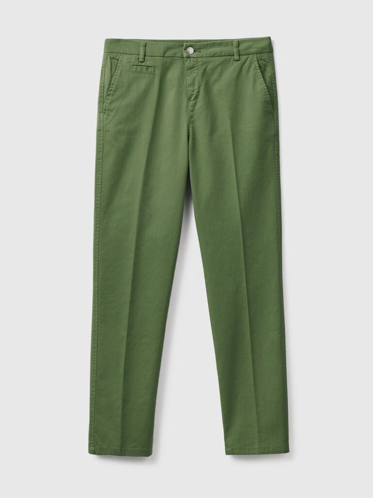 Benetton Katoenen Slim Fit Chinos Dames Groen | BE513061