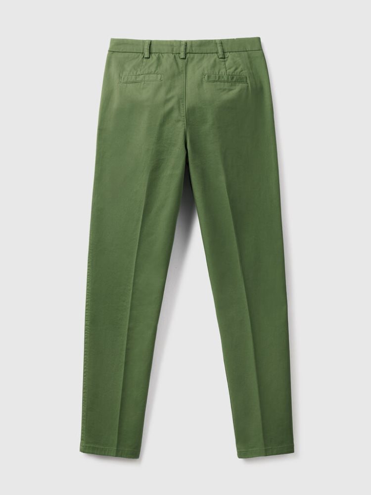 Benetton Katoenen Slim Fit Chinos Dames Groen | BE513061