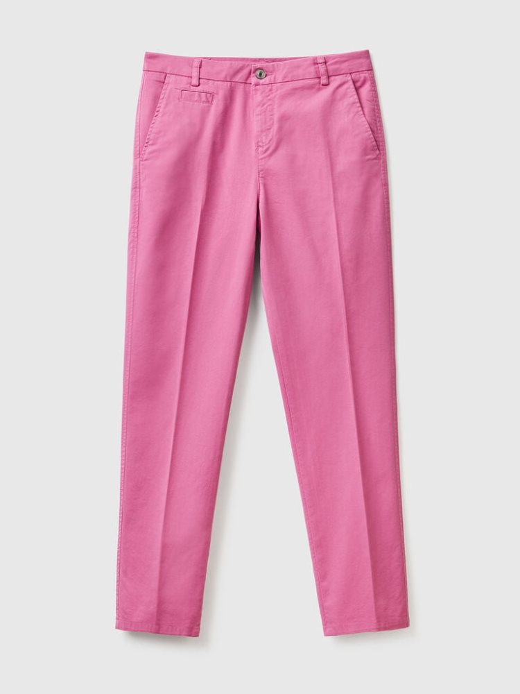 Benetton Katoenen Slim Fit Chinos Dames Roze | BE662370