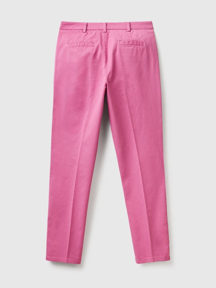 Benetton Katoenen Slim Fit Chinos Dames Roze | BE662370