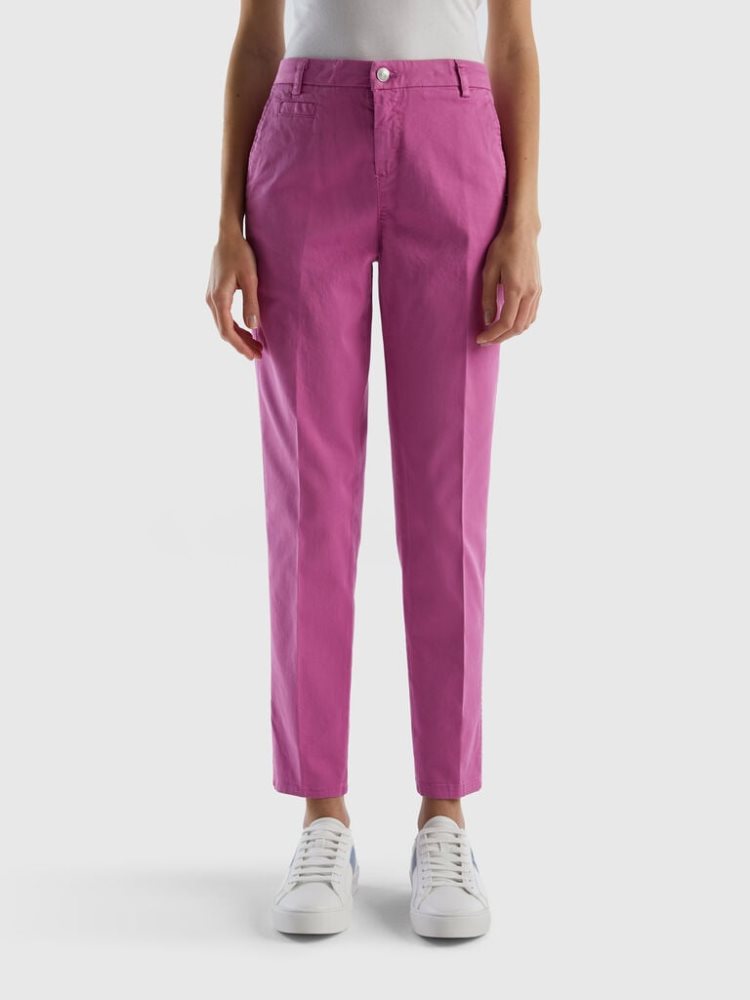 Benetton Katoenen Slim Fit Chinos Dames Roze | BE662370