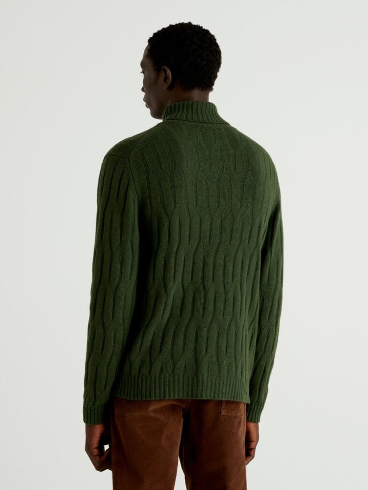 Benetton Knit Cashmere And Wol Blend High Neck Sweaters Heren Donkergroen | BE056679