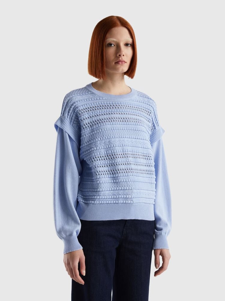 Benetton Knit Flaps Crew Neck Sweaters Dames Lavendel | BE001089