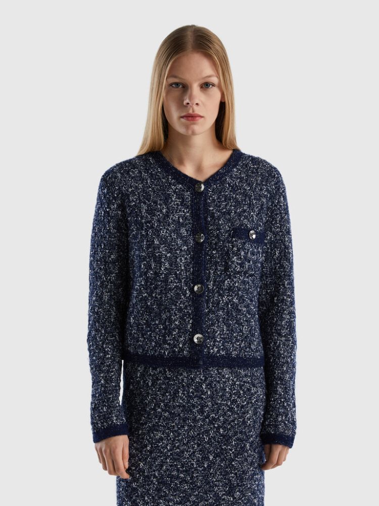 Benetton Knit Lurex Cardigan Dames Donkerblauw | BE100729