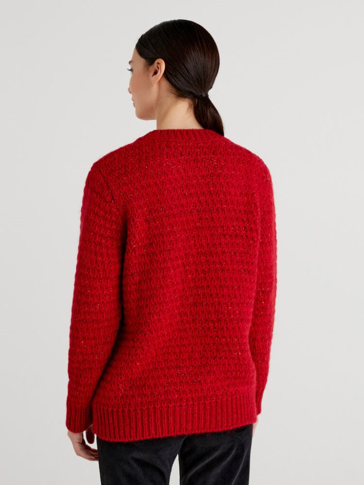 Benetton Knit Lurex Crew Neck Sweaters Dames Rood | BE096844