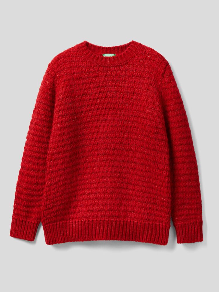 Benetton Knit Lurex Crew Neck Sweaters Dames Rood | BE096844