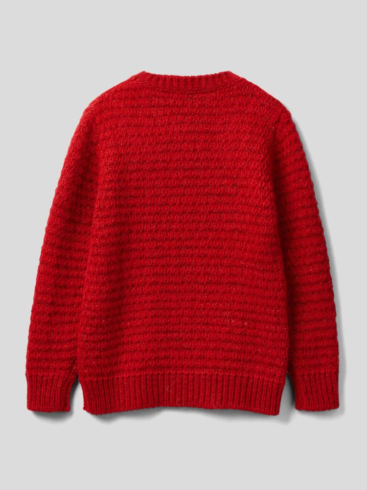 Benetton Knit Lurex Crew Neck Sweaters Dames Rood | BE096844