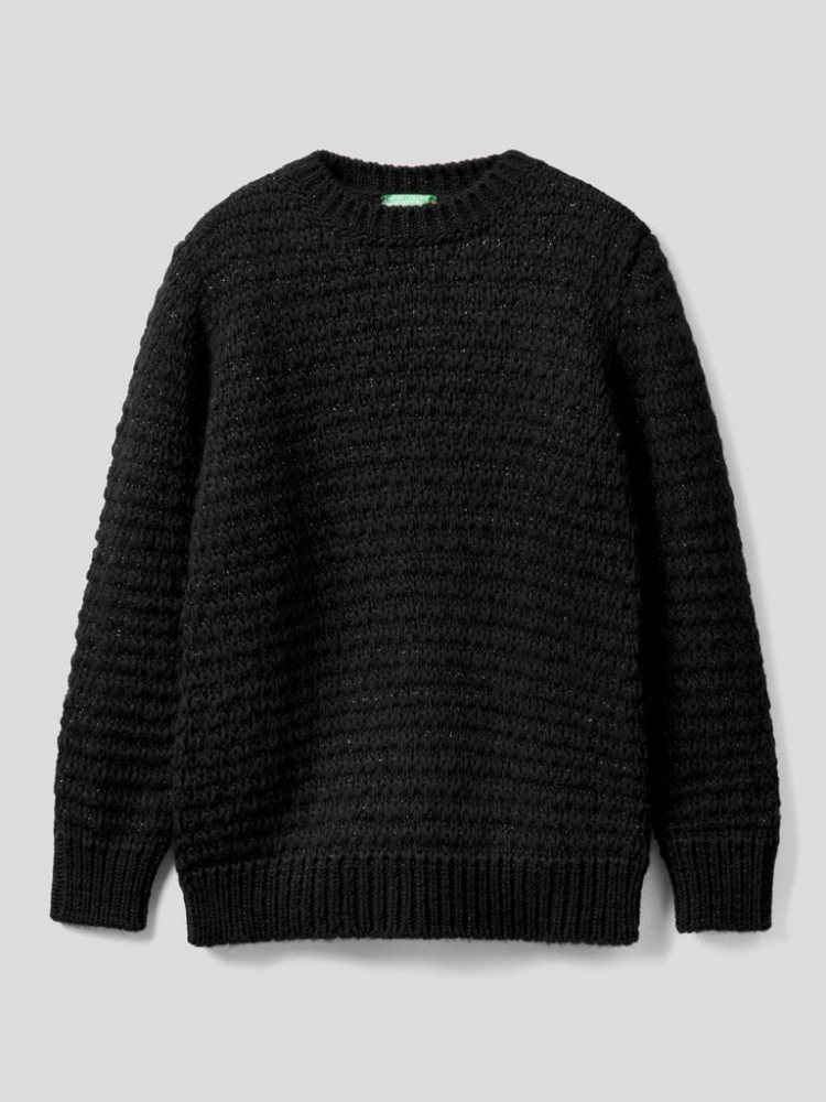 Benetton Knit Lurex Crew Neck Sweaters Dames Zwart | BE246132