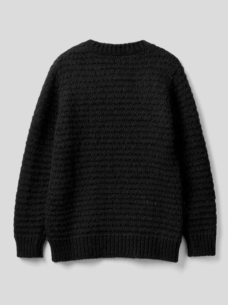 Benetton Knit Lurex Crew Neck Sweaters Dames Zwart | BE246132