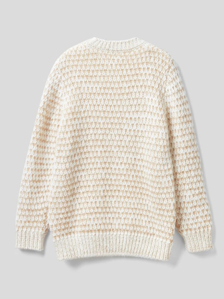 Benetton Knit Lurex Crew Neck Sweaters Dames Wit | BE631491