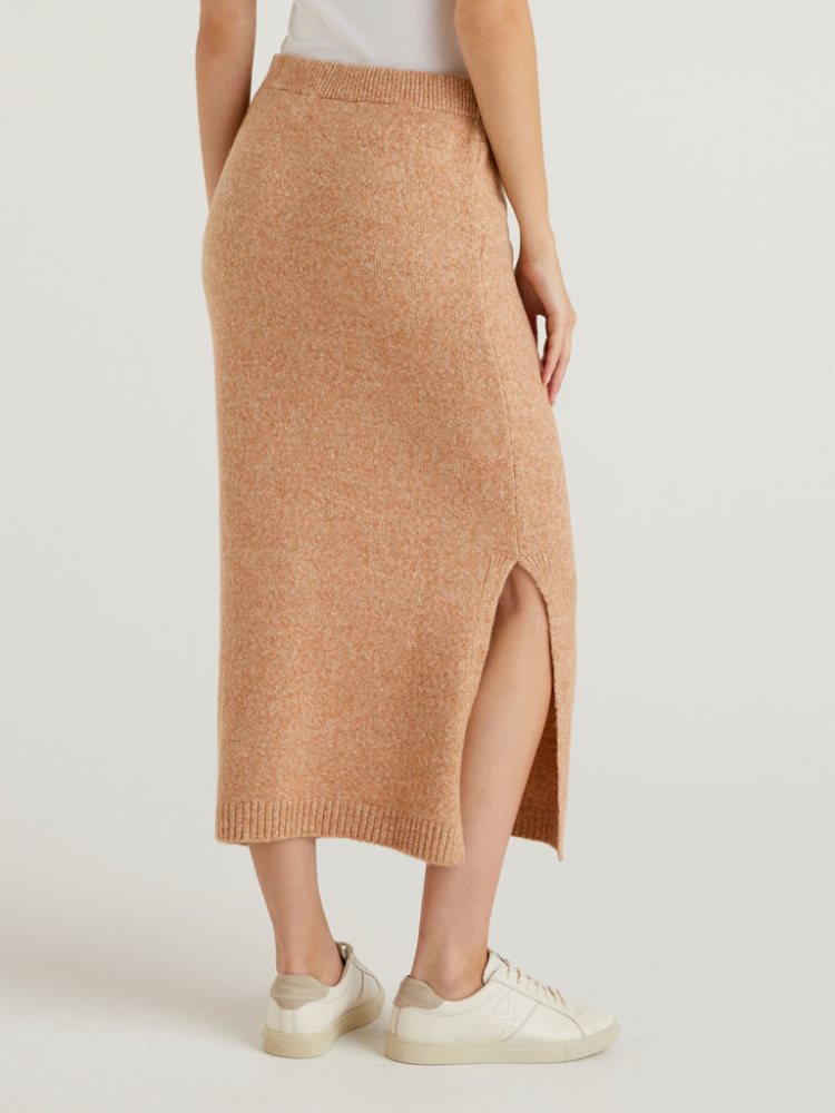 Benetton Knit Midi Rokken Dames Beige | BE766764