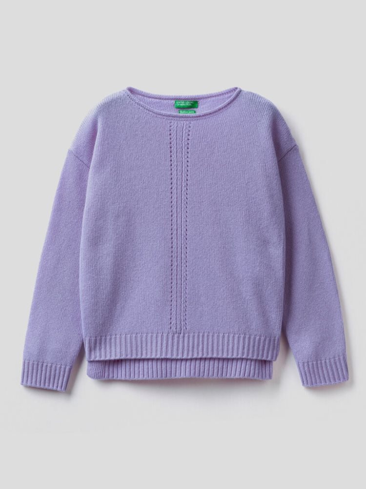 Benetton Knit Stitching Truien Kinderen Lilac | BE296026