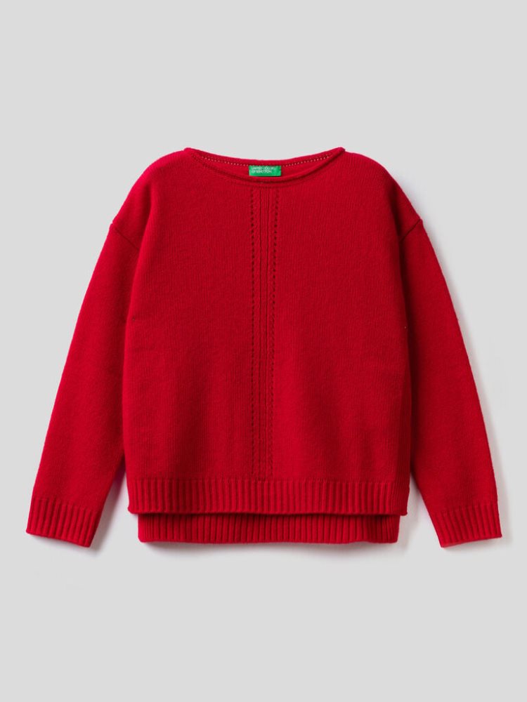 Benetton Knit Stitching Truien Kinderen Rood | BE664704