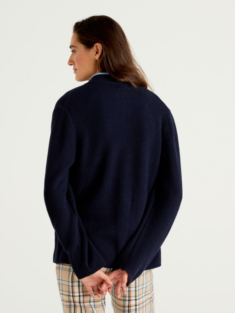 Benetton Knit Wol And Cashmere Blend Cardigan Dames Donkerblauw | BE807938