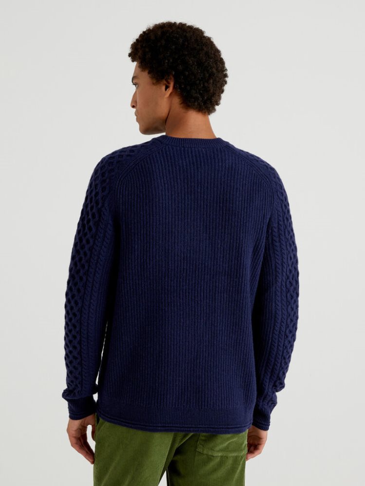 Benetton Knit Wol Blend Crew Neck Sweaters Heren Donkerblauw | BE808936