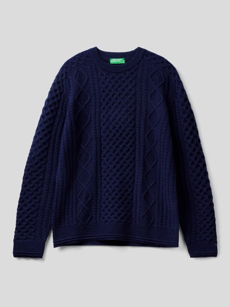 Benetton Knit Wol Blend Crew Neck Sweaters Heren Donkerblauw | BE808936