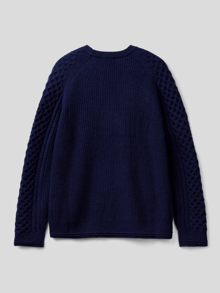 Benetton Knit Wol Blend Crew Neck Sweaters Heren Donkerblauw | BE808936