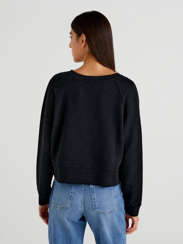 Benetton Kort Brede Crew Neck Sweatshirt Dames Zwart | BE274371