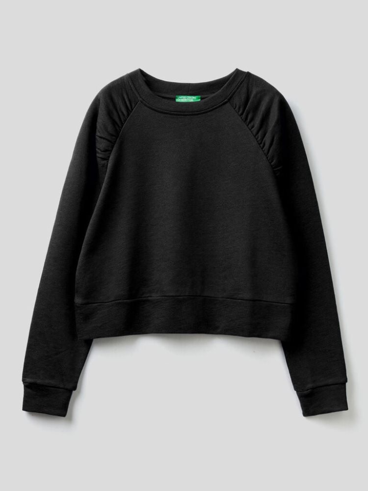 Benetton Kort Brede Crew Neck Sweatshirt Dames Zwart | BE274371