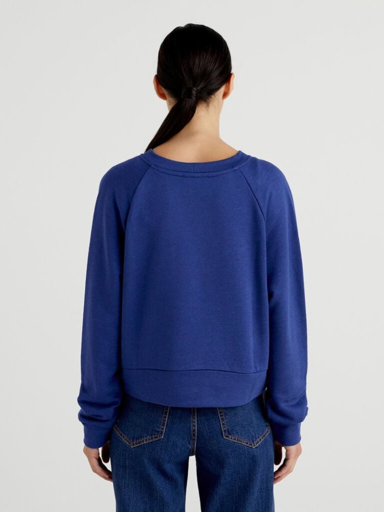 Benetton Kort Brede Crew Neck Sweatshirt Dames Blauw | BE683231