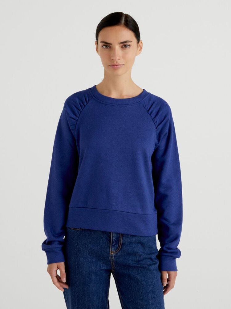 Benetton Kort Brede Crew Neck Sweatshirt Dames Blauw | BE683231