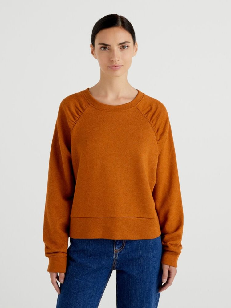 Benetton Kort Brede Crew Neck Sweatshirt Dames Burnt | BE777964