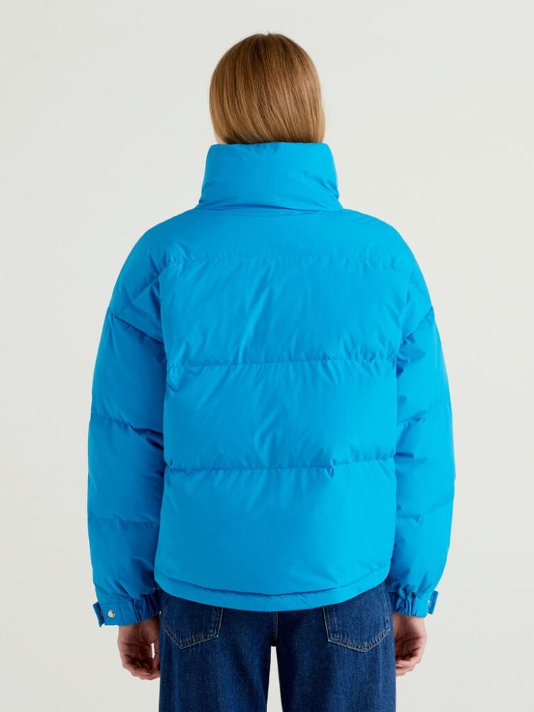 Benetton Kort Gewatteerd High Neck Puffer Jackets Dames Turquoise | BE956460