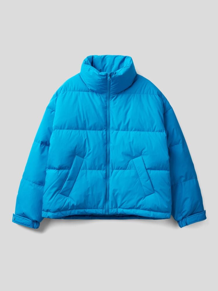 Benetton Kort Gewatteerd High Neck Puffer Jackets Dames Turquoise | BE956460