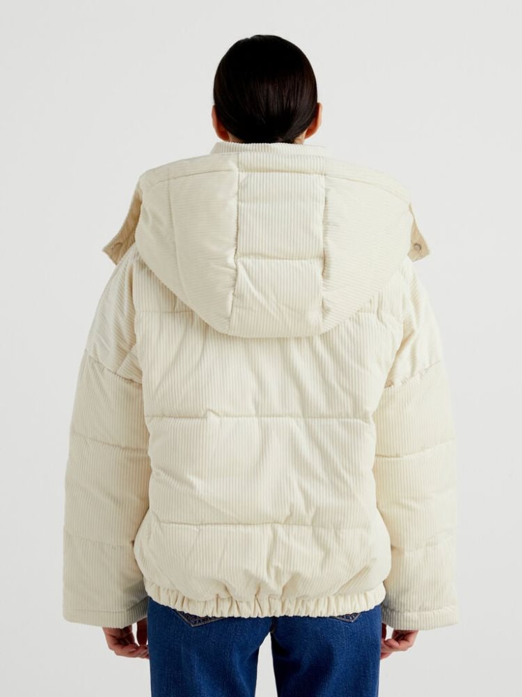 Benetton Kort Puffer Sustainable Padding Jassen Dames Wit | BE024932