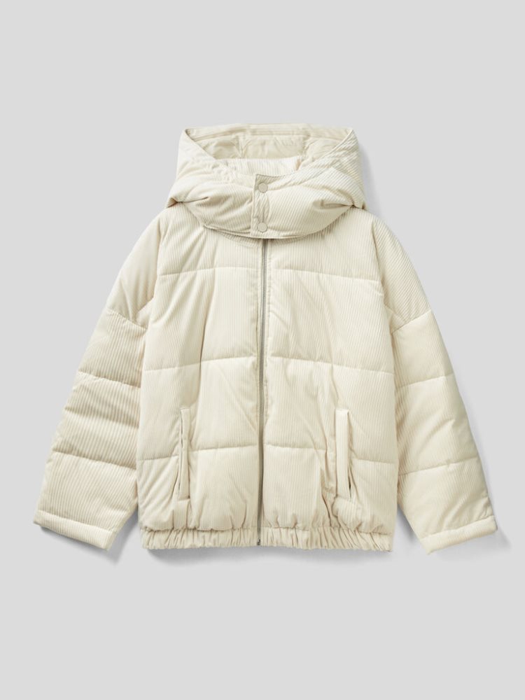 Benetton Kort Puffer Sustainable Padding Jassen Dames Wit | BE024932