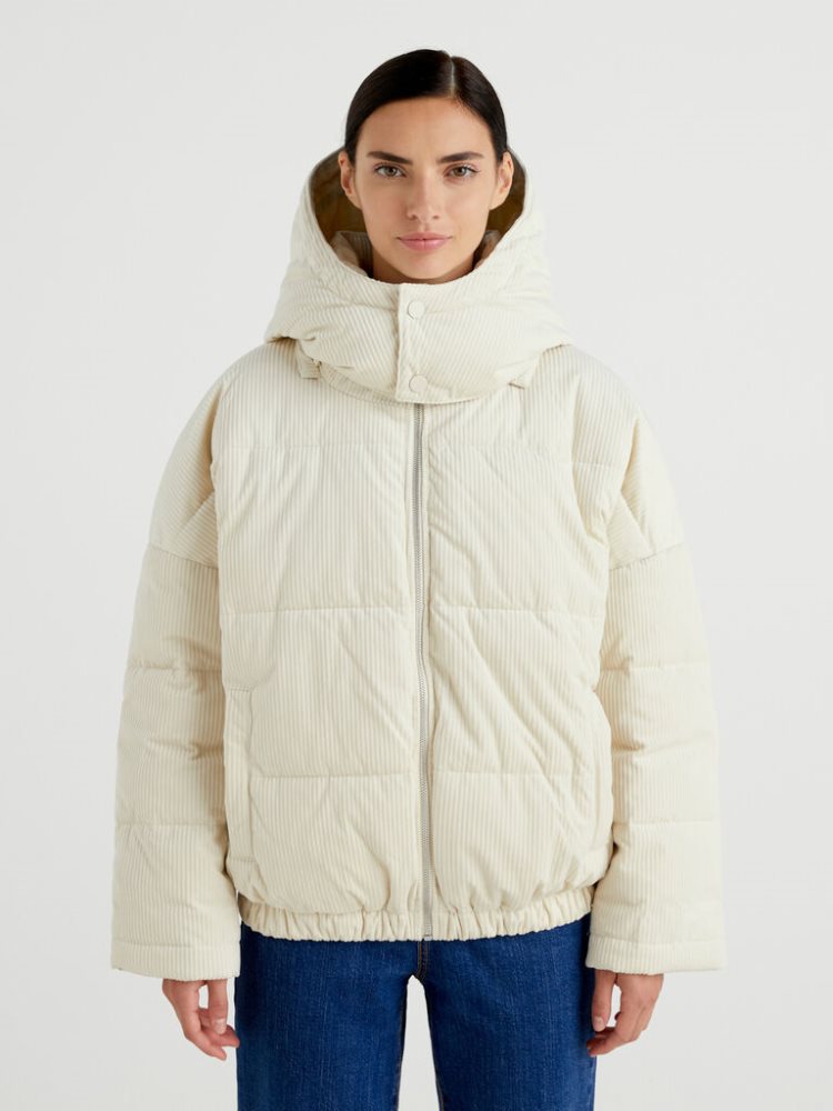 Benetton Kort Puffer Sustainable Padding Jassen Dames Wit | BE024932