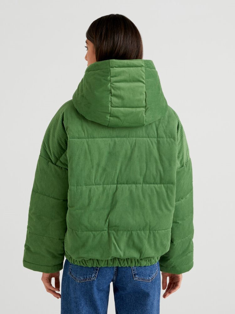 Benetton Kort Puffer Sustainable Padding Jassen Dames Olijfgroen Groen | BE421453