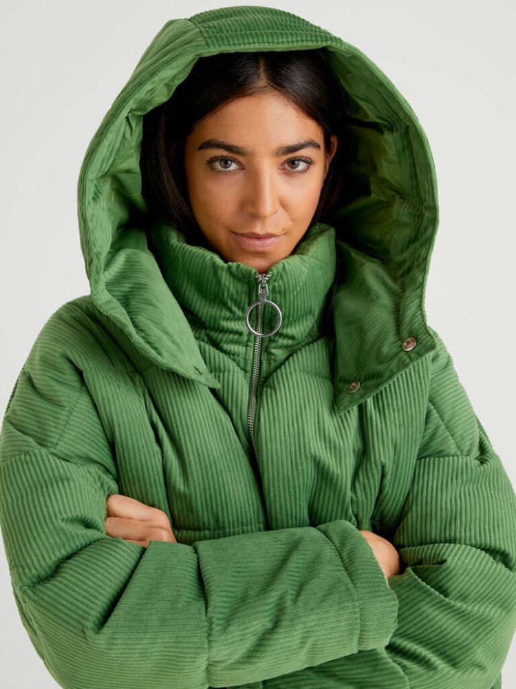 Benetton Kort Puffer Sustainable Padding Jassen Dames Olijfgroen Groen | BE421453