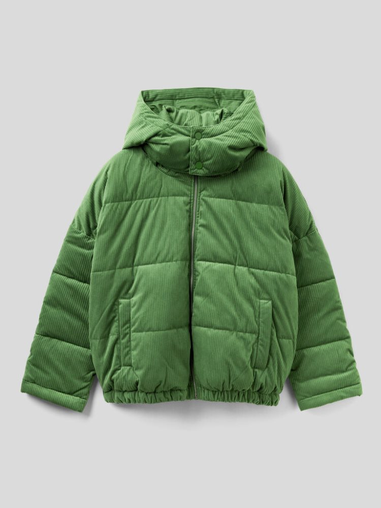 Benetton Kort Puffer Sustainable Padding Jassen Dames Olijfgroen Groen | BE421453