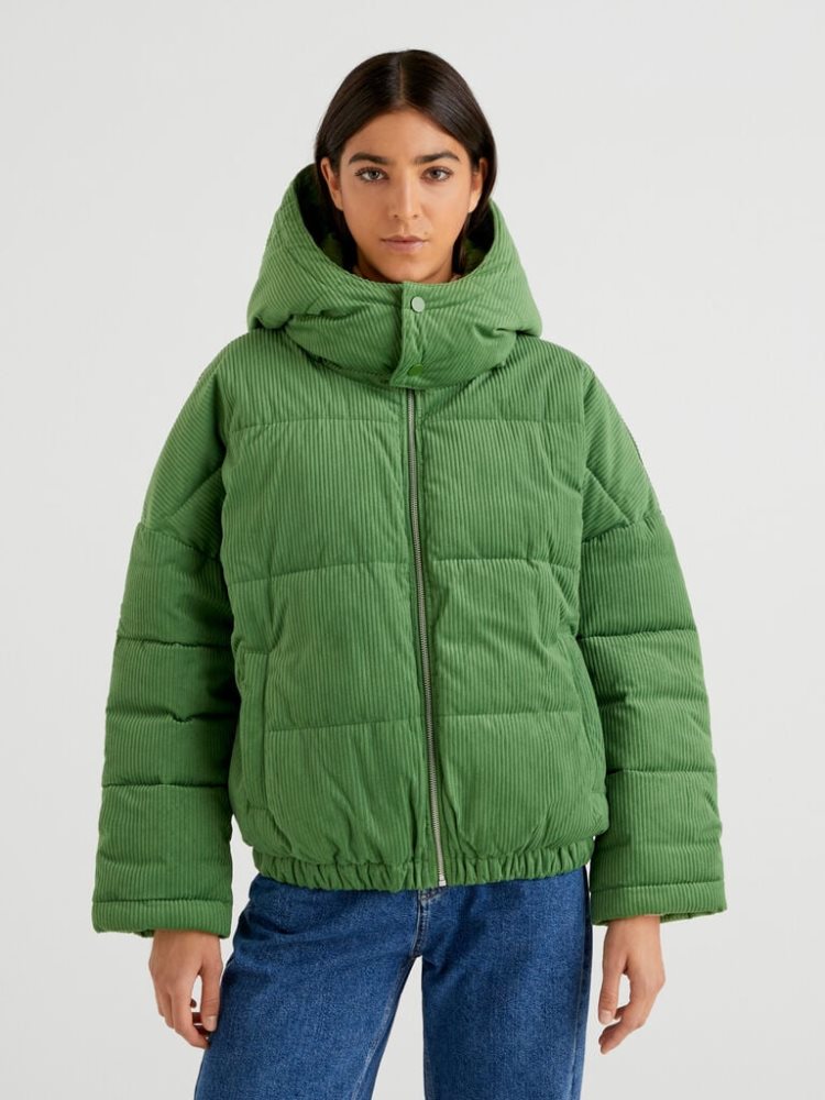 Benetton Kort Puffer Sustainable Padding Jassen Dames Olijfgroen Groen | BE421453