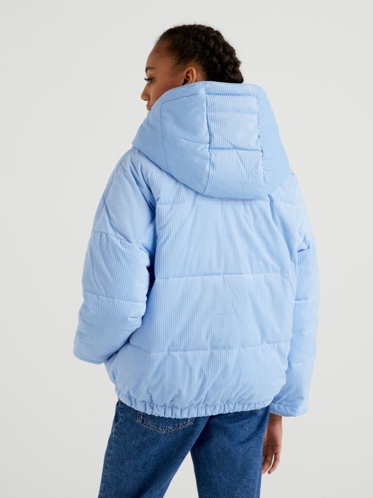 Benetton Kort Puffer Sustainable Padding Jassen Dames Lichtblauw | BE637412